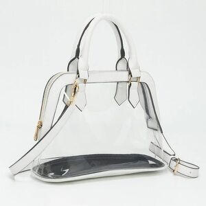 WHITE Clear Satchel Crossbody Bag Adjustable Removable Strap Top Handle Stadium